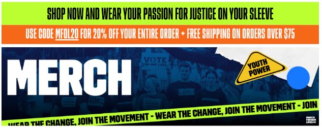 Shop now and wear your passion for justice on your sleeve. Use code MFOL20 for 20% off your entire order + free shipping on orders over $75
